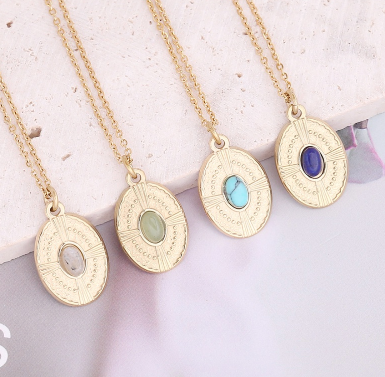 Geometric Oval Natural Stone Necklace