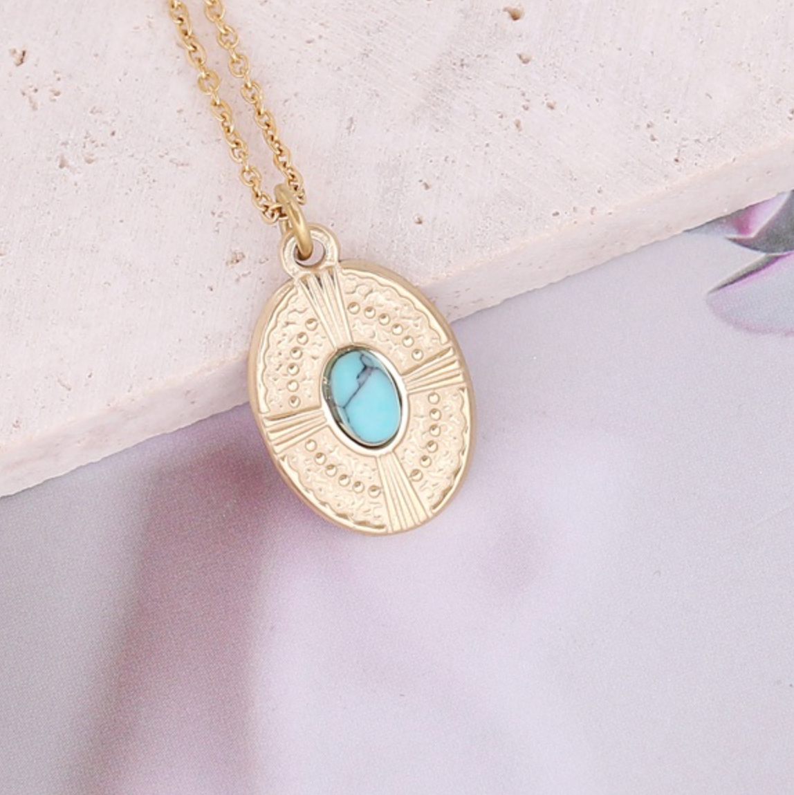 Geometric Oval Natural Stone Necklace